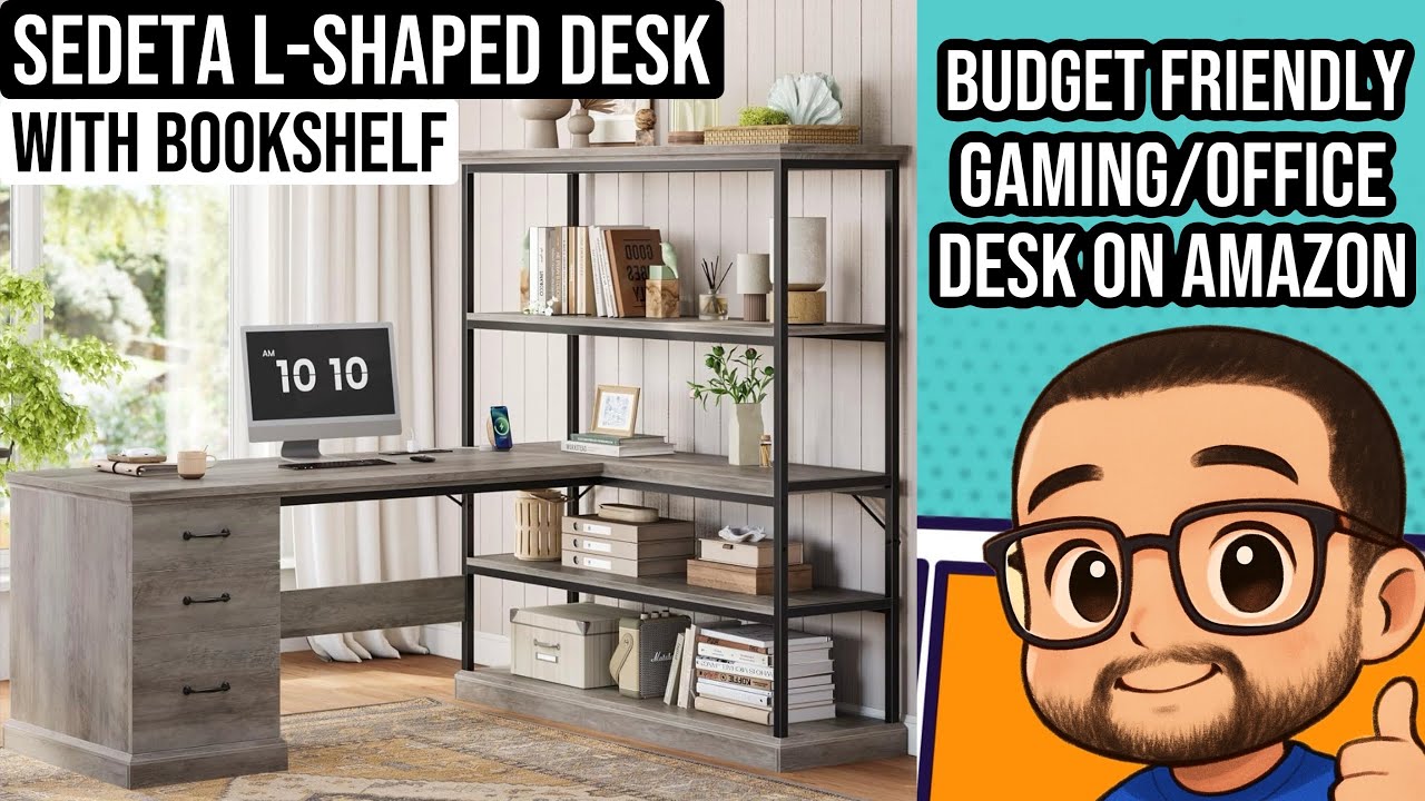 Amazon Budget Friendly Gaming/Office Desk | Sedata L-Shaped Desk w/ Bookshelf