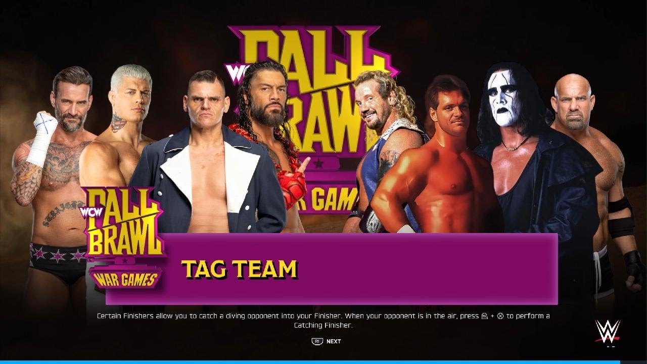WWE 2K25 CM Punk Cody Rhodes Roman Reigns & Gunther vs Chris Benoit DDP Sting & Goldberg