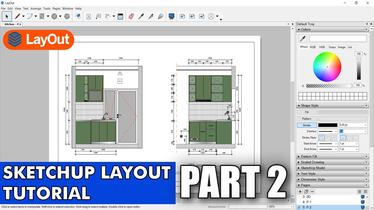 Tutorial #15 Belajar Sketchup Layout | Cara Membuat Gambar Kerja Kitchen Set - PART 2