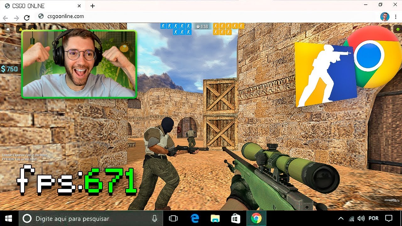 Joguei o CS de NAVEGADOR que RODA EM QUALQUER PC…. (vem com skins)