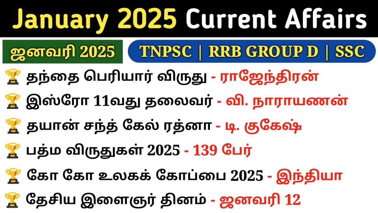 January 2025 Monthly Current Affairs tamil | Monthly Current Affairs 2025 | 5 Second gk