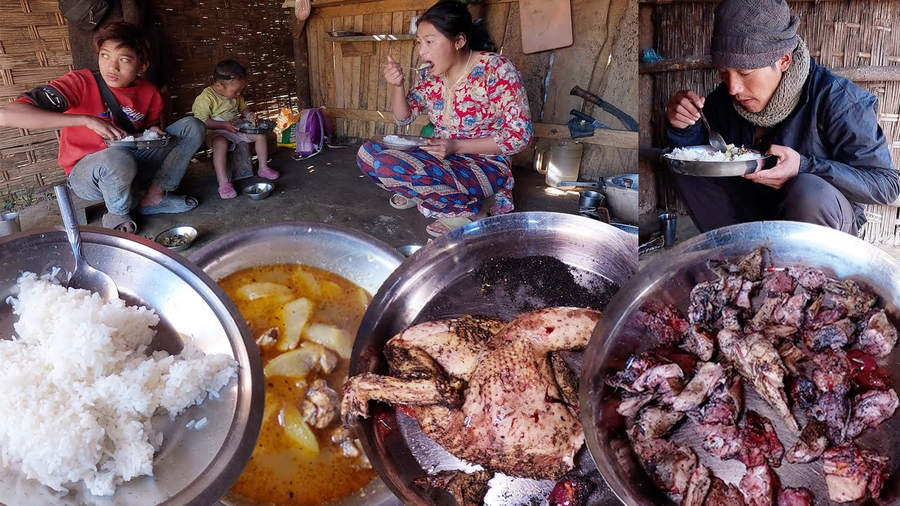 local chicken by manjita for friends and family in her sheep hut || shepherd life of Nepal