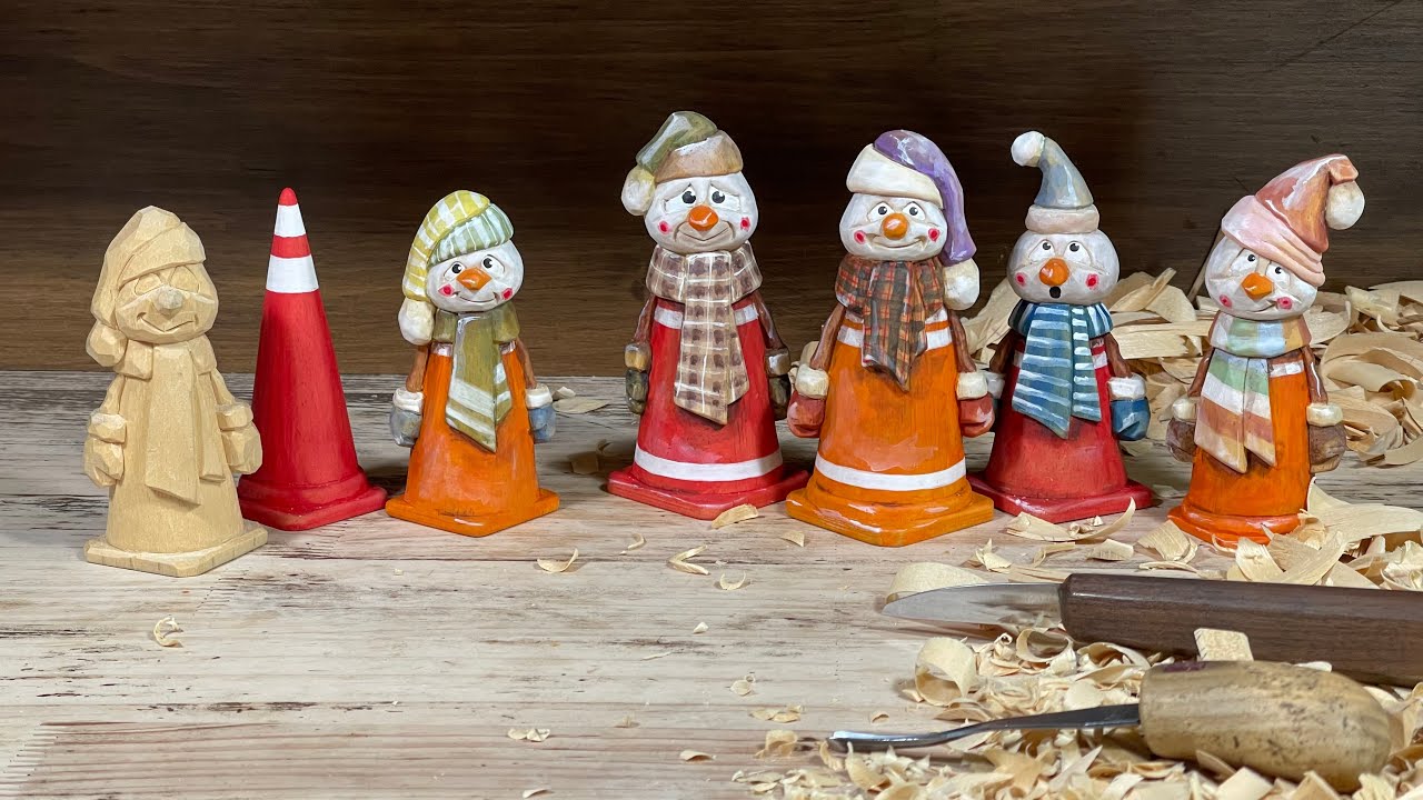 라바콘 눈사람 조각하기 Carving Snowmen on Traffic Cones