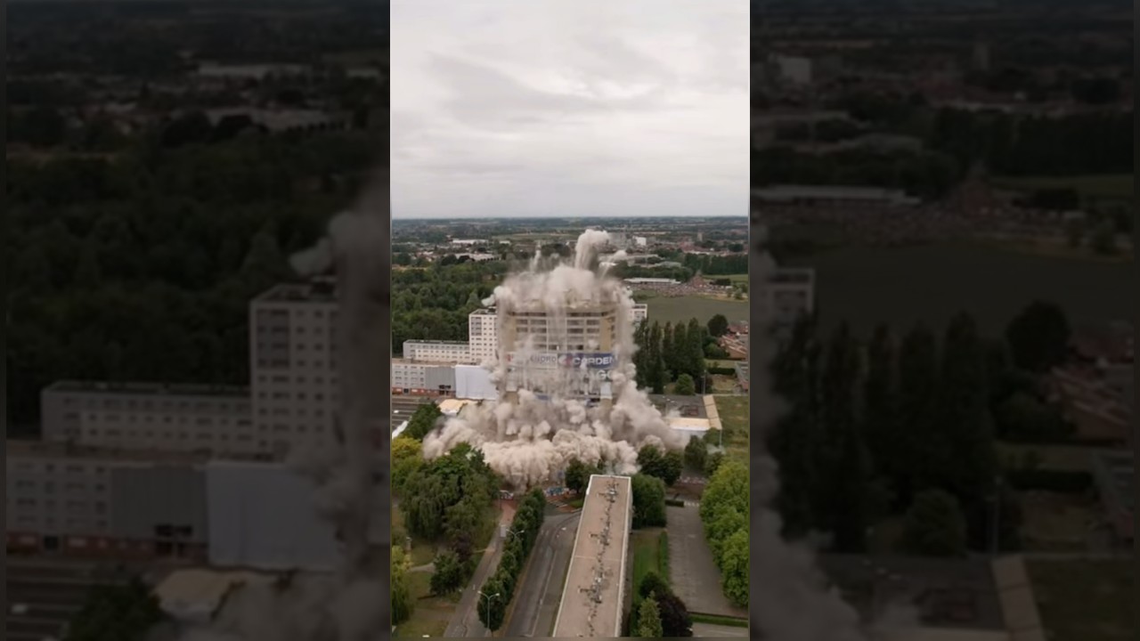 D&eacute;molition de la Tour Kennedy &agrave; Loos pr&egrave;s de Lille.