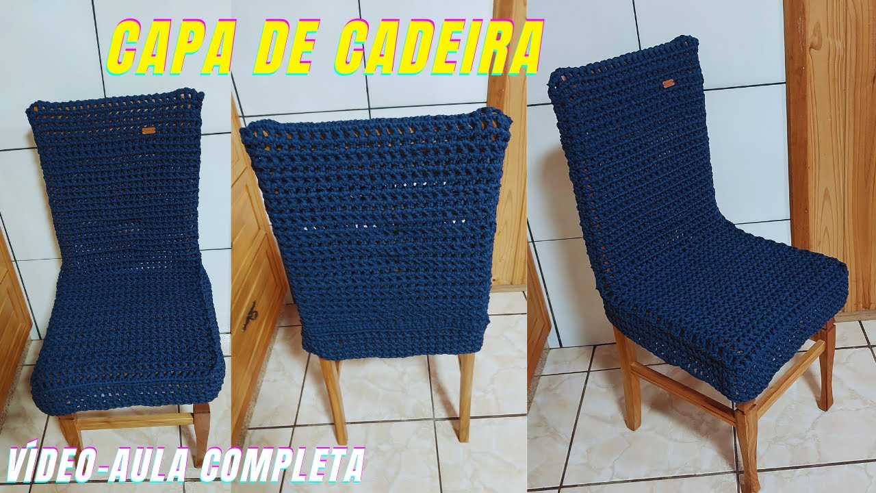 CAPA DE CADEIRA EM CROCH&Ecirc; COM FIO DE MALHA / Capa de cadeira de croch&ecirc; com encosto e acento junto.