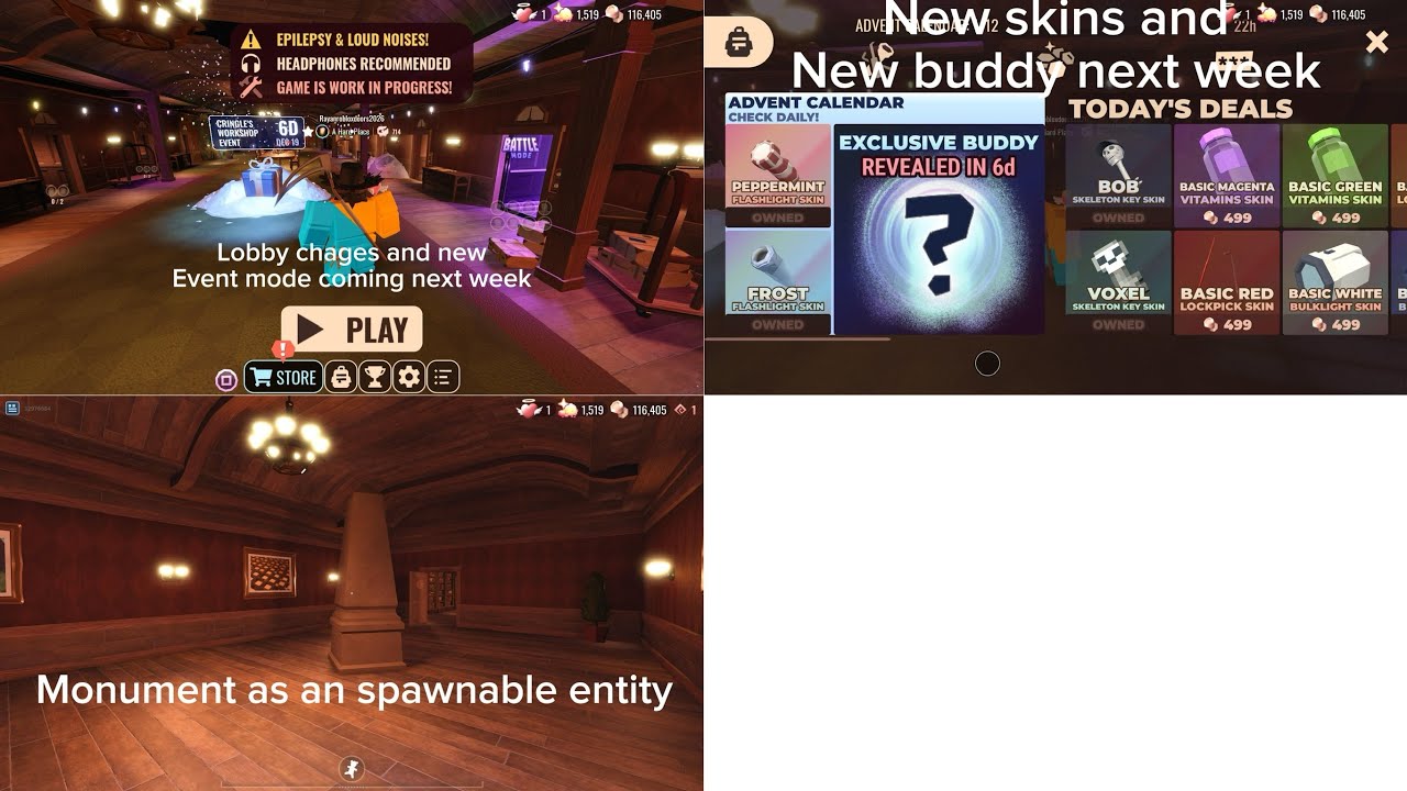 Doors all lobby changes and monument as spawnable entity and 2 new item skins showcase