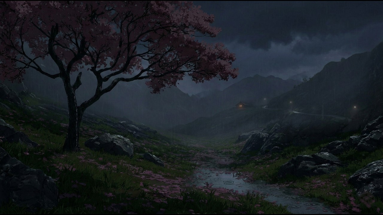 Deep Sleep Rain 🌸 Night Rain Beneath Sakura Tree | Peaceful Nature Ambience &bull; Insomnia Relief