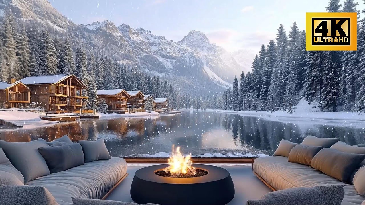 LIVE 4K  Snowfall & Fireplace | Cozy Winter Relaxing Sounds ad-free