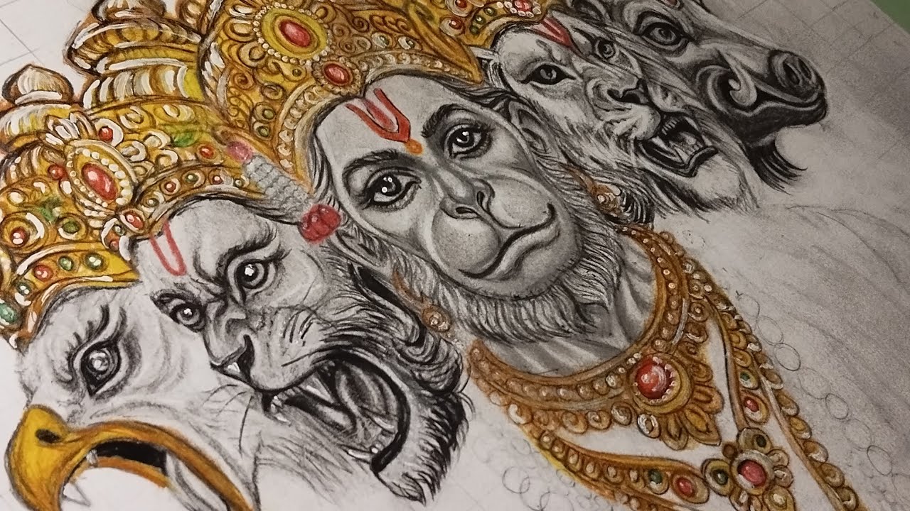 How to Draw Panchmukhi Hanuman 🐒✨