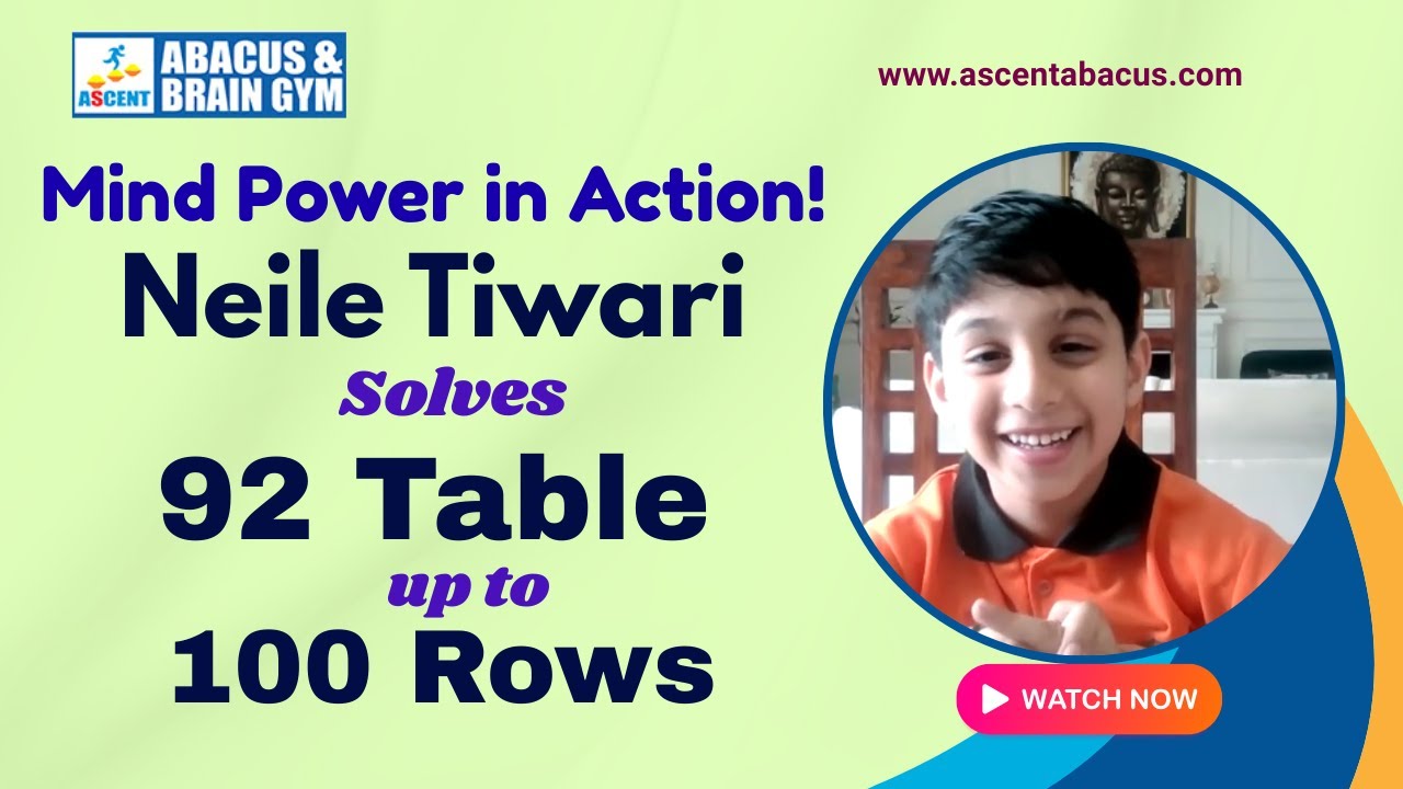 Mind Power in Action! Neile Tewari Solves 92 Table up to 100 Rows|#Ascent #Abacus #Abacusdemo622