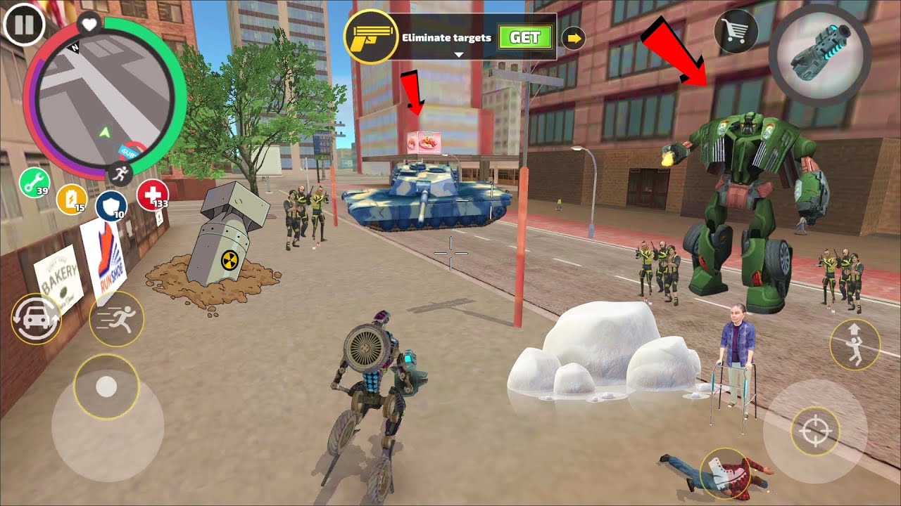 Rope Hero Vice Town (Transformer Robot Bike Fight Army Tank) Bike Robot Long Jumpe on Tower - HD