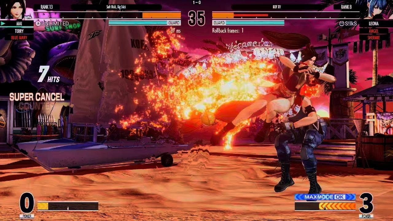 KOF XV_ Blue Mary & Mai vs. Ángel, Shermie & Leona