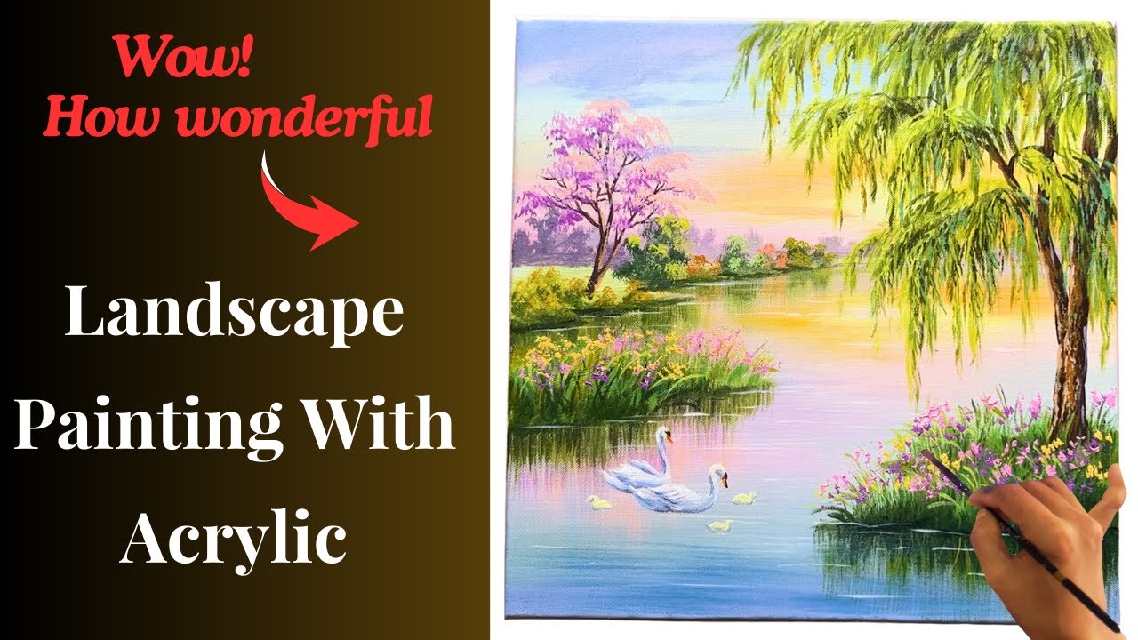 Acrylic painting - Landscape Painting With Acrylic | Asmr painting 🎨