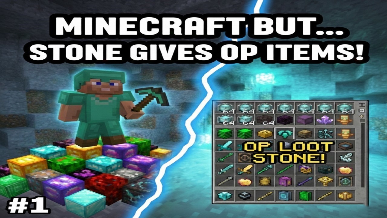 Minecraft But Stone Give Op Item |Challenge(37/100)#minecraft #minecraftdatapack #minecraftpublicsmp