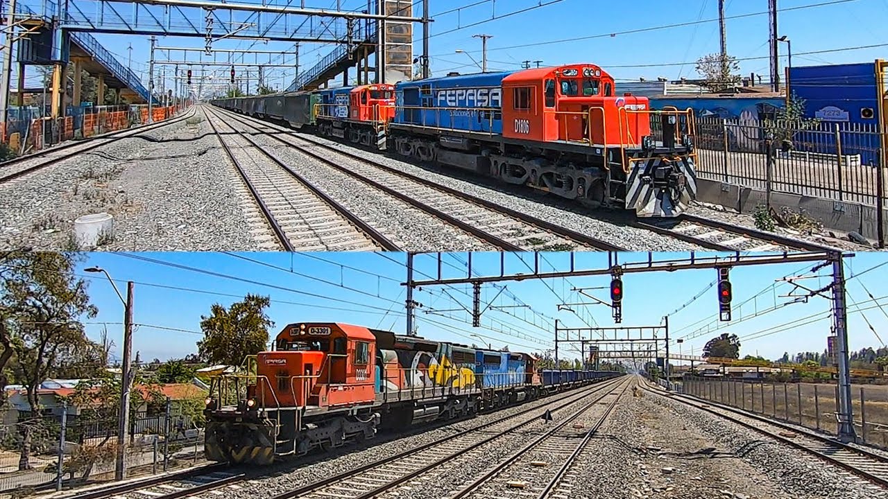 Dos trenes de carga en viaje por Santiago de Chile