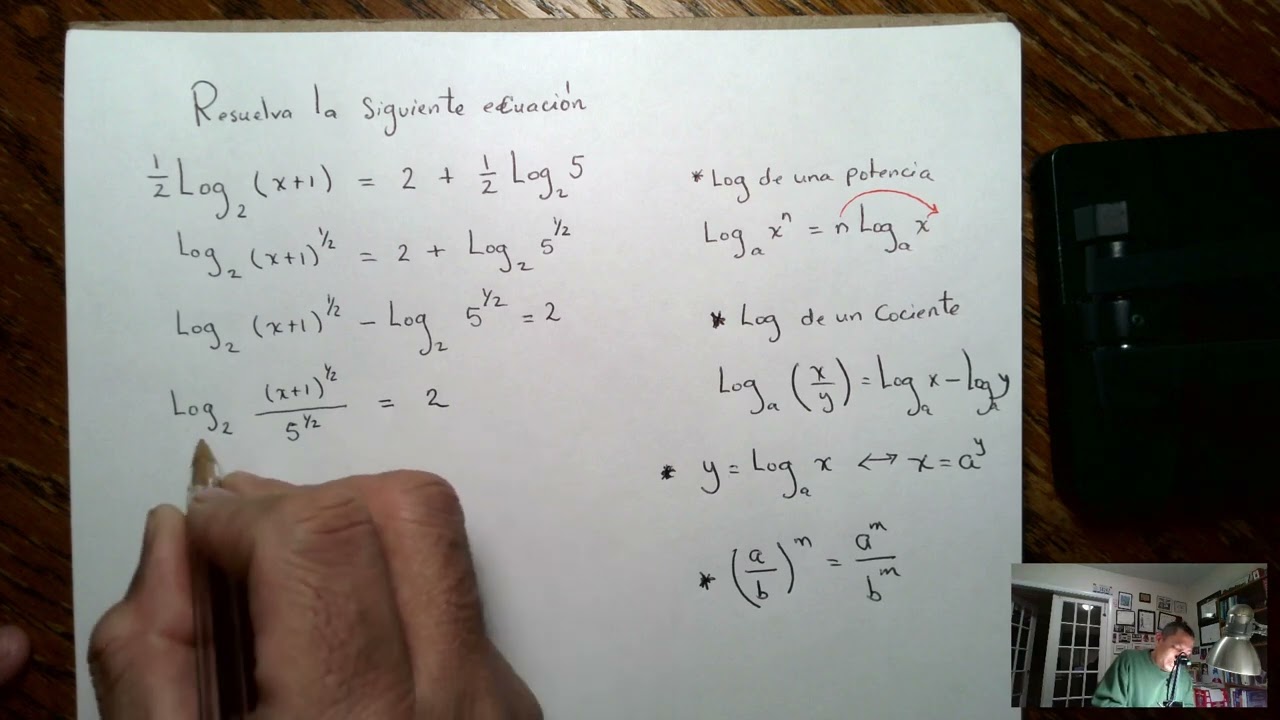 Solución de una ecuación logarítmica, utilización de las propiedades de los logaritmos para resolver