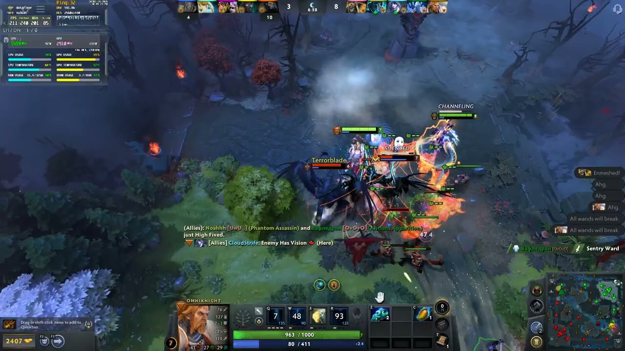 Dota 2 Ryzen 9600X / RTX 5060 Ti / 32GB Max 1440p
