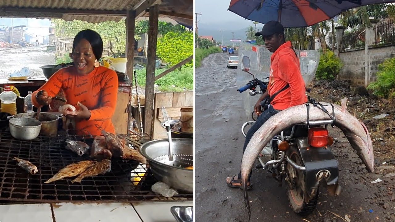 Cameroon most popular street food | Big fish and  our brown sea water