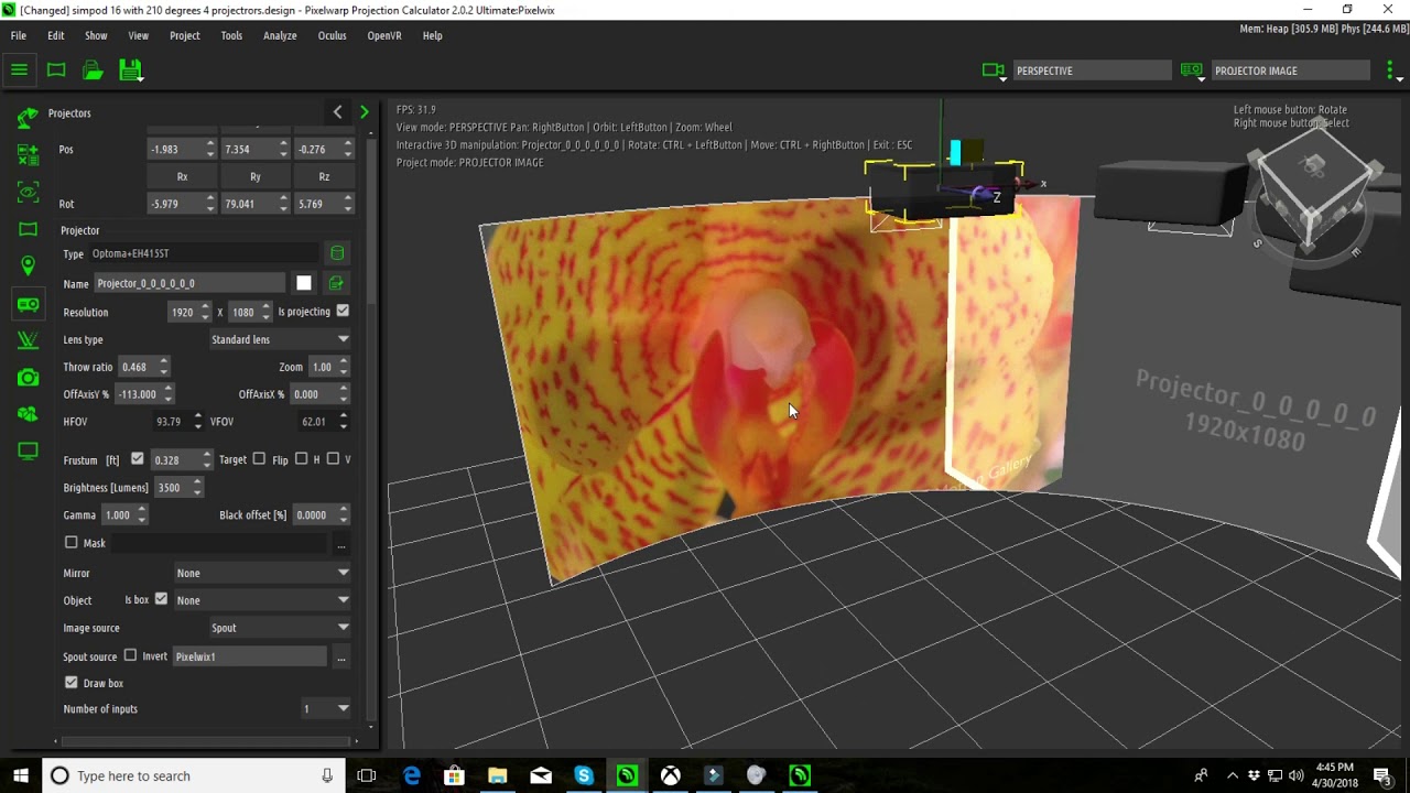 Projection Calculator v2 with spout integration