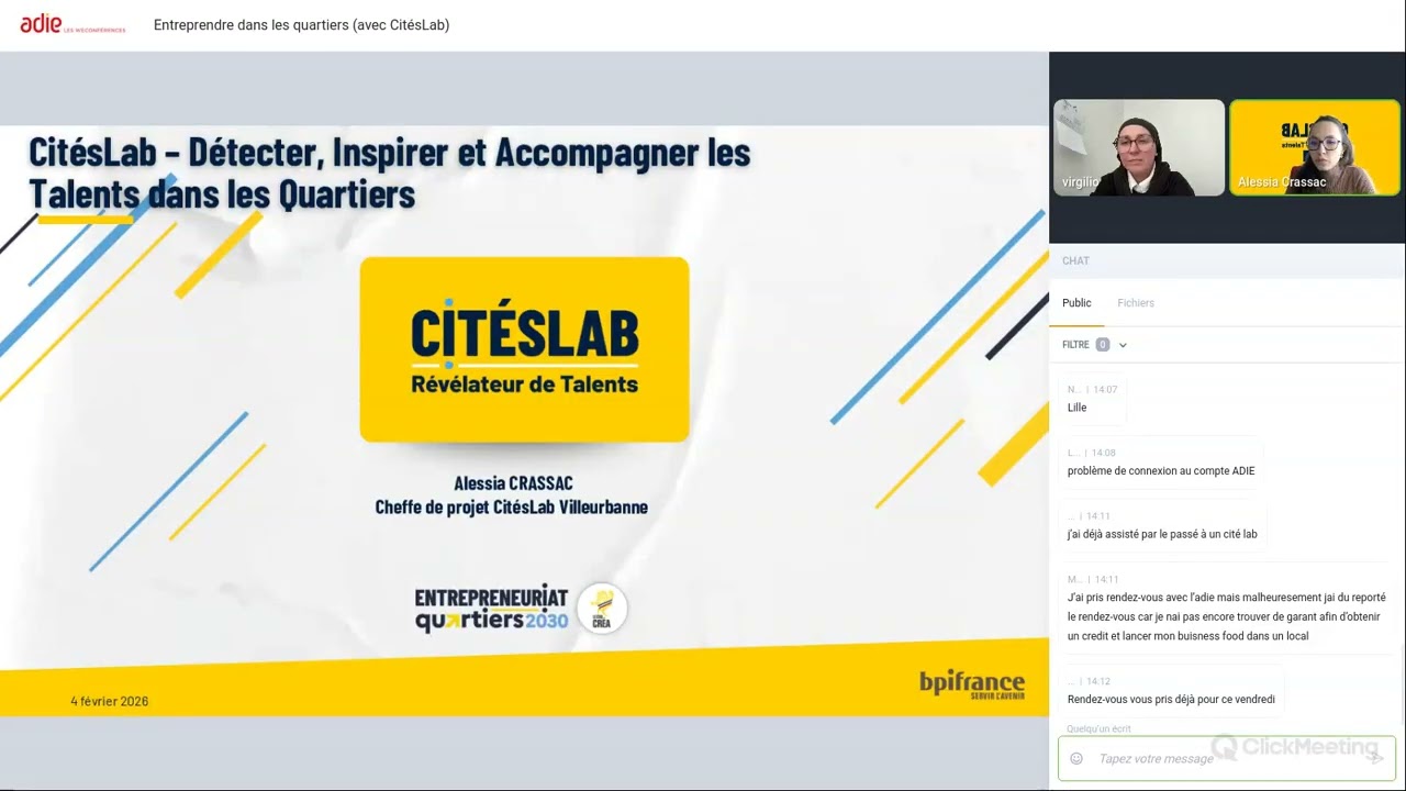 Webconférence de l'Adie : Entreprendre dans les quartiers avec CitésLab