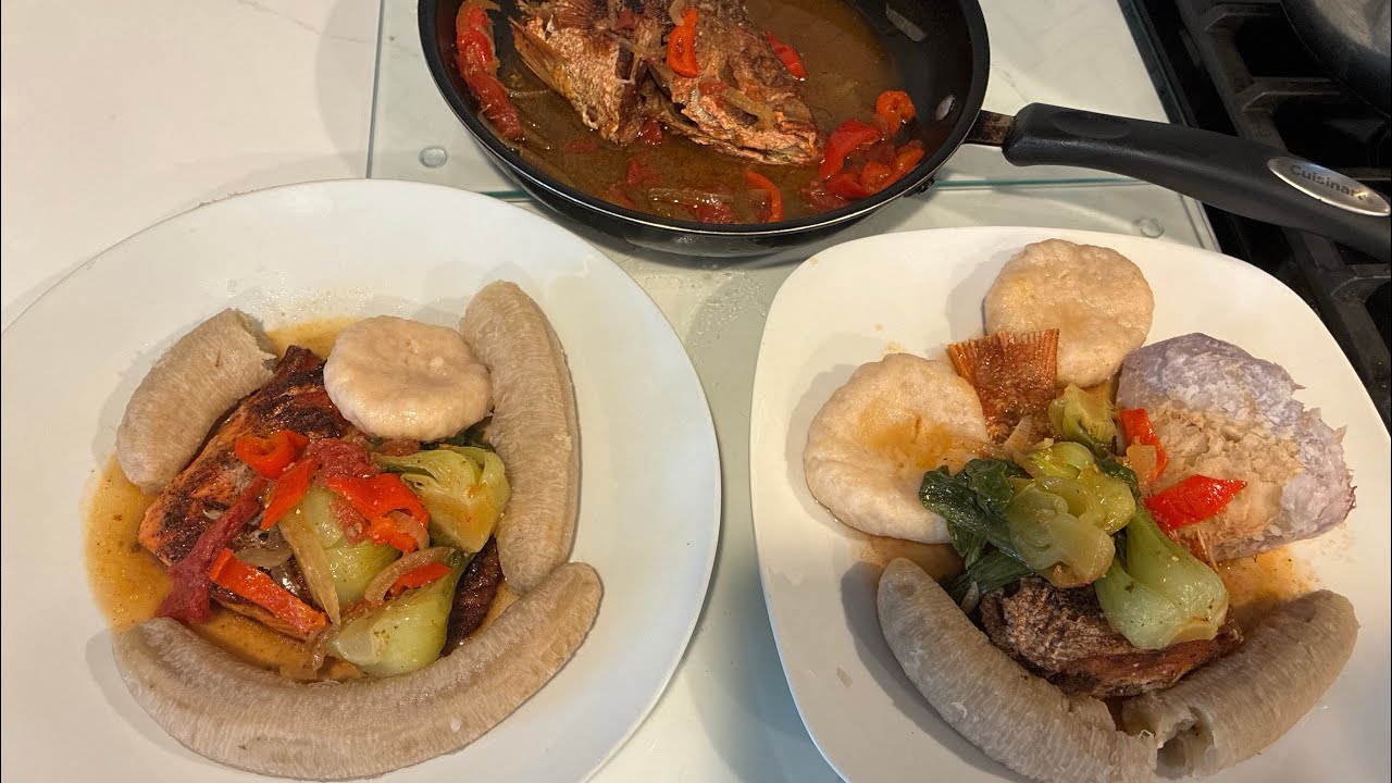 Escovitch Red Snapper/ Vegetables/ green Banana dumplings 