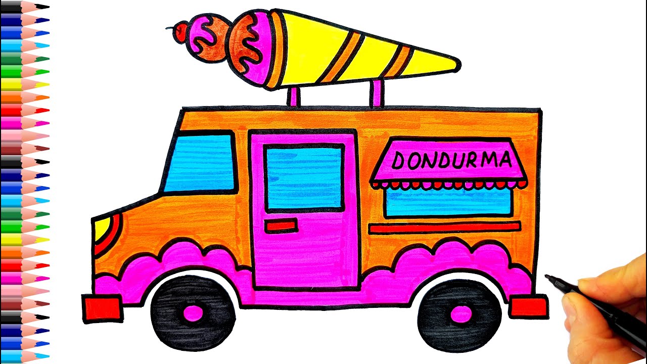 Dondurma Arabası Çizimi 🍦 Dondurma Çizimi - Kolay Dondurma Çizimleri - Araba Çizimi Kolay