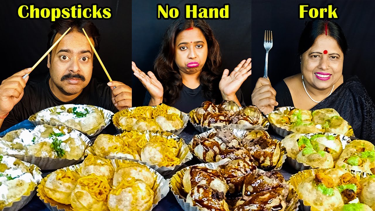 CHOPSTICK VS FORK VS NO HAND FOOD EATING CHALLENGE | FUCHKA / PANIPURI / GOLGAPPA EATING CHALLENGE