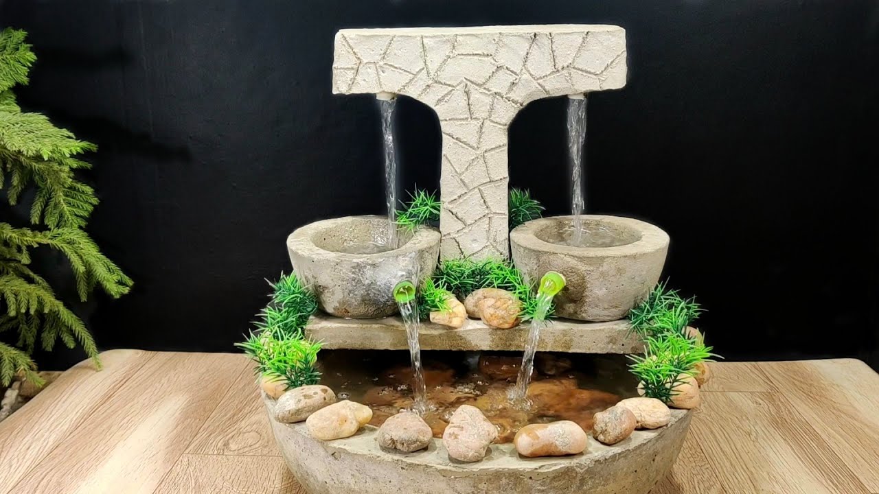 Beautiful rock style waterfall fountain water fountain making at home