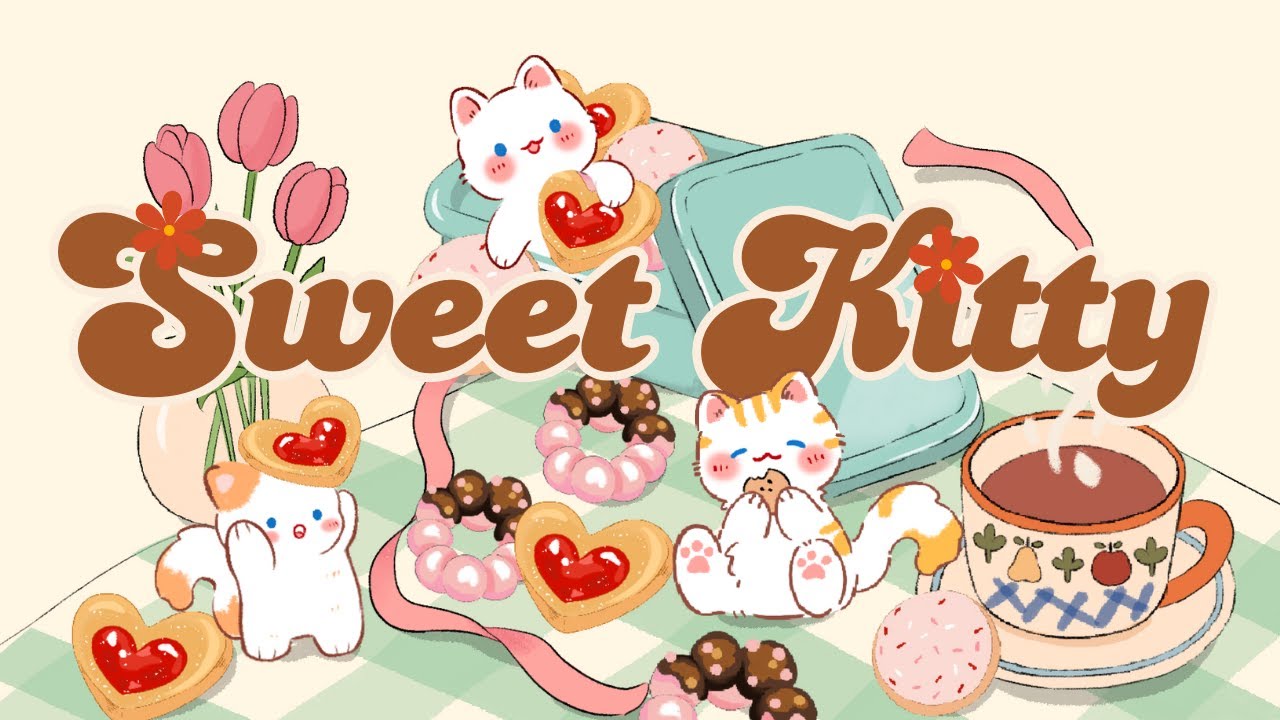 Tea Time Lofi 🍵🍰Lofi Kitty🍓1 Hour Cafe Song 🫖Stream cafe☕ cute & relaxing 🎶 Make Your Day Bette