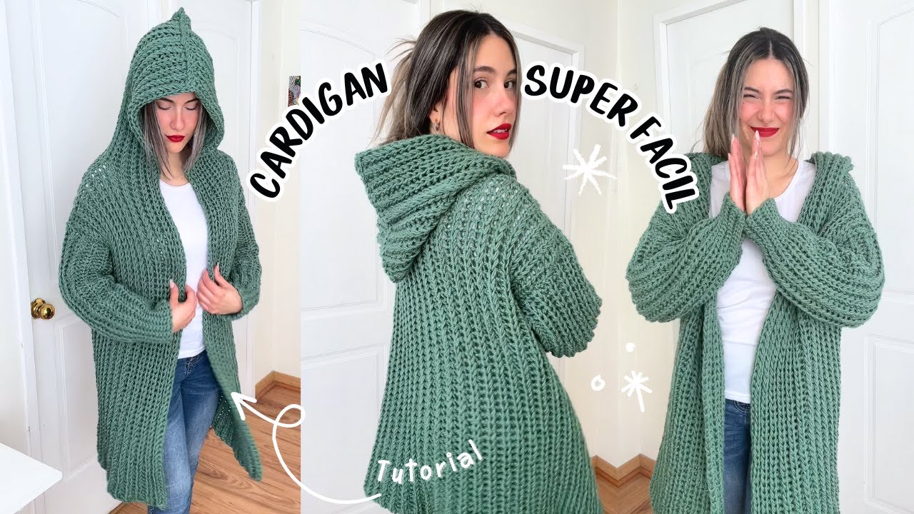 Teje un Cardigan/Abrigo de Ensueño ¡Súper Fácil y Divertido!😍🧶| Tutorial Hebras Crochet