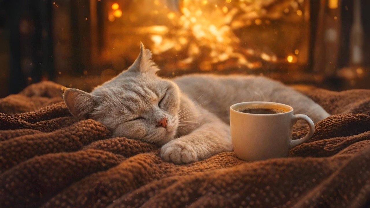 ASMR Cat Purring Softly for a Peaceful Sleep Near the Fireplace on a Quiet Night. #purringcats #cat