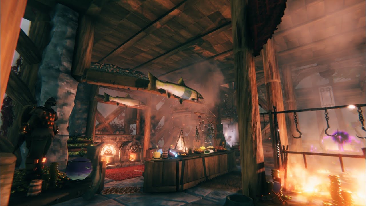 Valheim: [Survival Build] Courtyard (Garden, kitchen, coop,forge buildings)