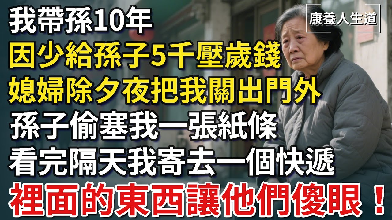 只因五千壓歲錢，媳婦除夕夜把我關出門外，孫子偷塞一張紙條，道出這背後驚天真相！隔天我寄去一個快遞，裡面的內容讓他們傻眼！【康養人生道】 #康養人生道 #上了年紀該明白的事 #養老 #聰明老人