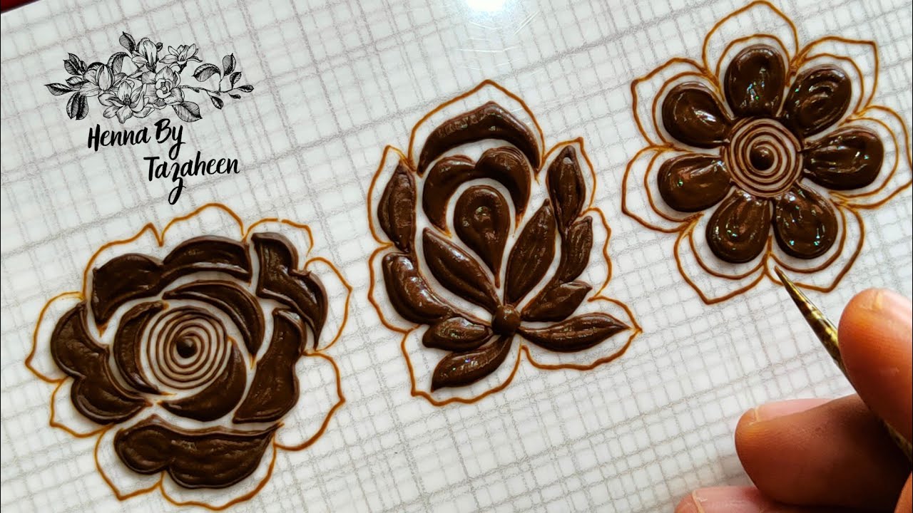 How to : 3 Different Bold Henna Flower Design || Bold Mehndi Rose || Mehndi flower | 