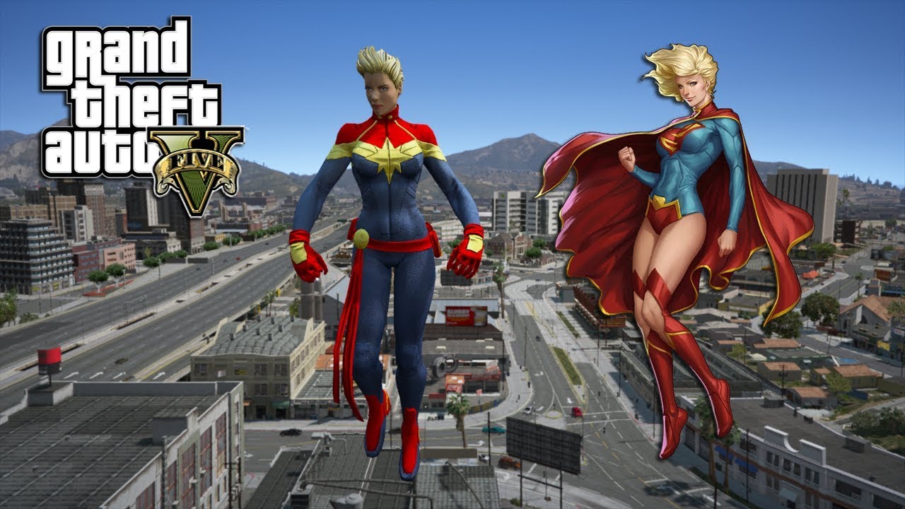 GTA 5 CAPTAIN MARVEL VS SUPERGIRL - EPIC BATTLE (GTA 5 PC MODS NVR)