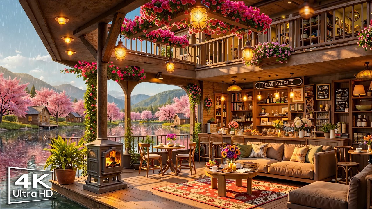 Rainy Spring Jazz 🌸 Cozy Coffee Shop Ambience with Relaxing Jazz Background Music for Work, Study