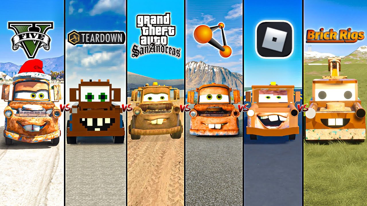GTA 5 TOW MATER VS TEARDOWN VS ROBLOX VS GTA SA VS BEAMNG VS BRICK RIGS - WHICH IS BEST?