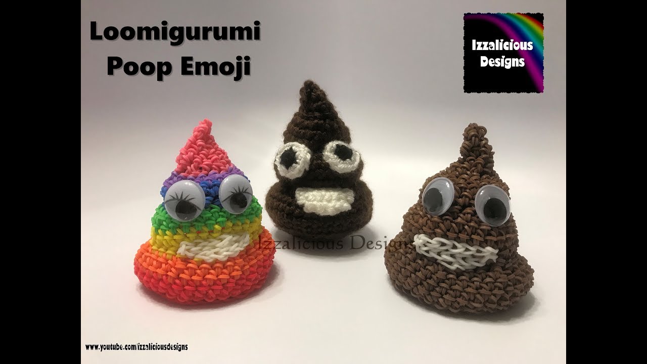 Rainbow Loom Loomigurumi Poop Emoji - crochet using rubber bands
