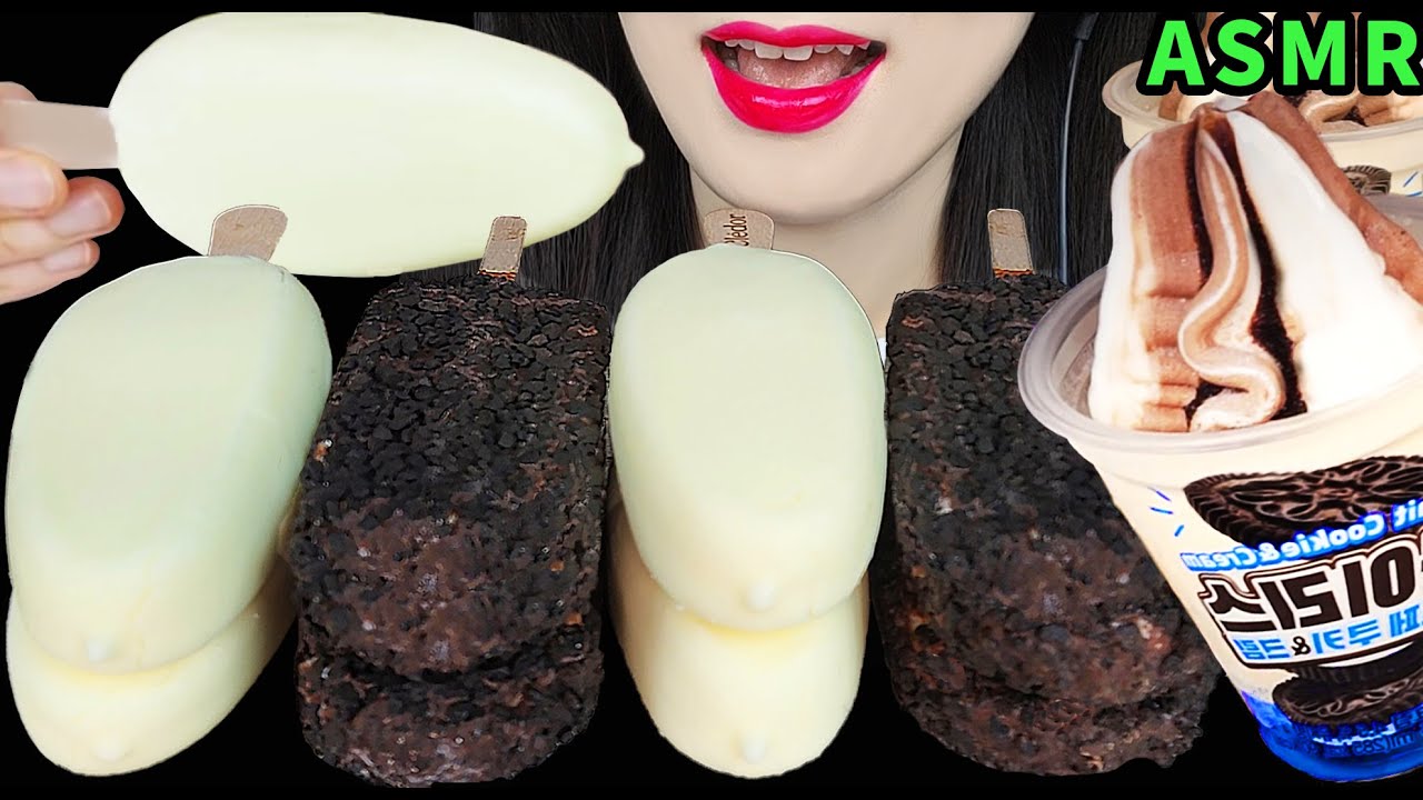 ASMR COOKIE & CREAM CHOCOLATE ICE CREAM, BTS COLD BREW COFFEE MUKBANG EATING SOUNDS 쿠키 앤 크림 아이스크림 먹방