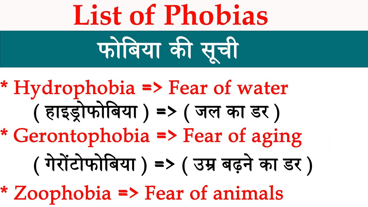 List of Phobias l फोबिया की सूची l List of phobias a to z l Phobia names