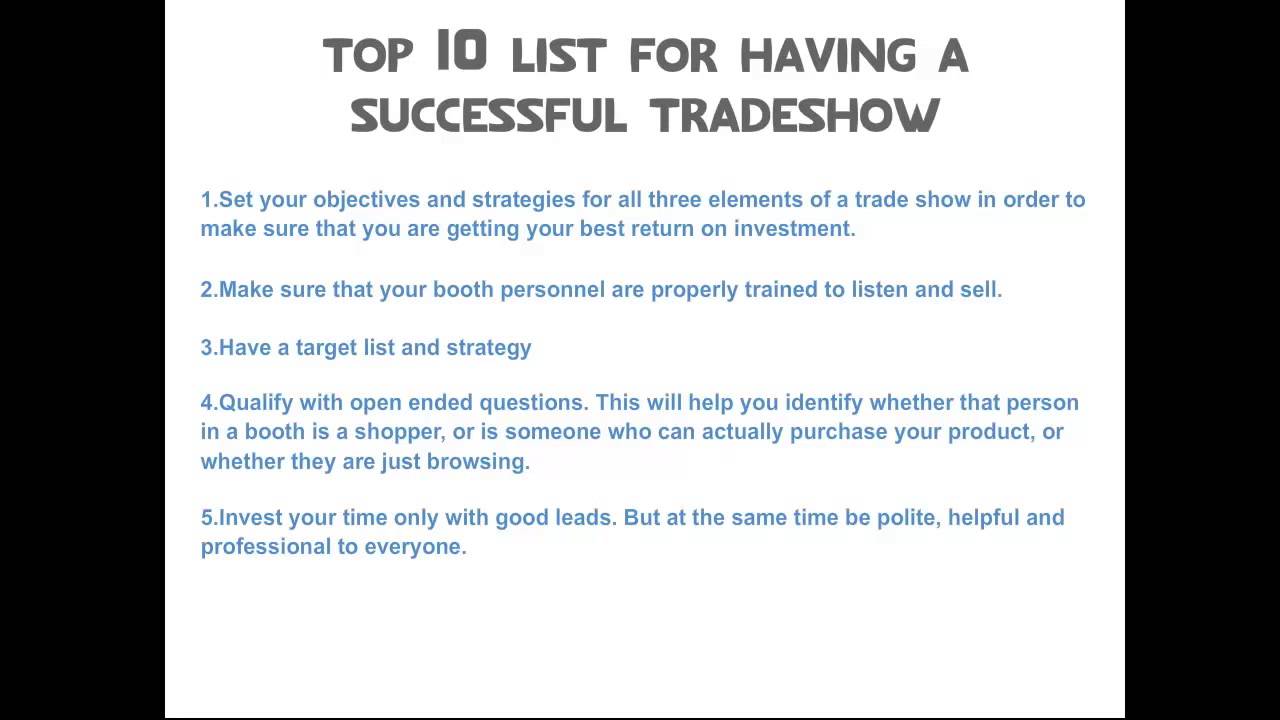 Top 10 List for Having a Successful Tradeshow -  