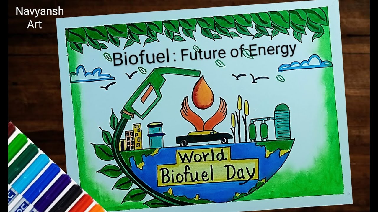World Biofuel Day poster drawing easy and step by step/How to draw Biofuel Day/Save fuel drawing