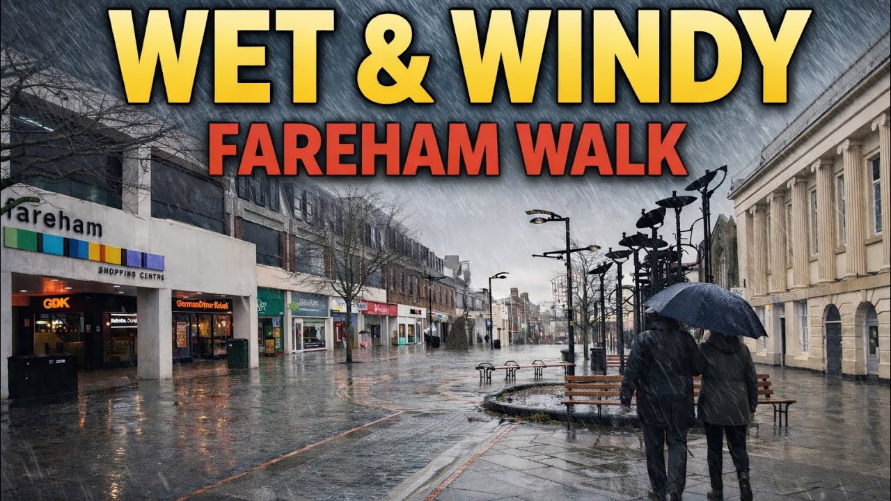 Rainy & Windy Walk Through Fareham Town Centre | Atmospheric Hampshire Walk UK