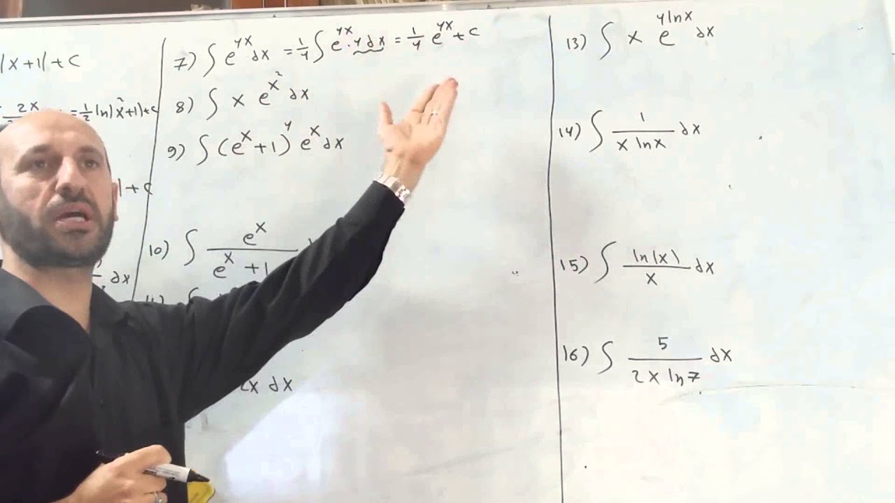 تكاملات الدوال اللوغاريتمية والاسية الجزء الاول الاسئلة المنهجية