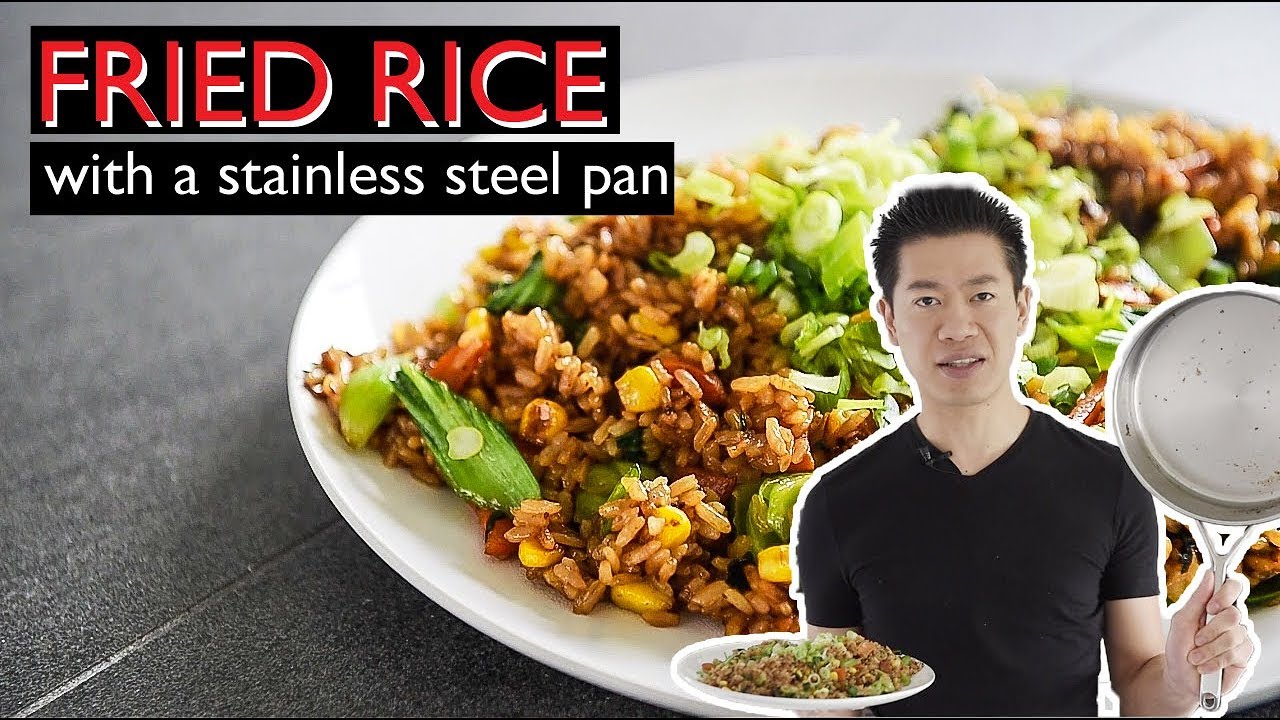 How to cook Fried Rice WITHOUT A WOK | STAINLESS STEEL PAN | EASY CHINESE VEGAN RECIPE