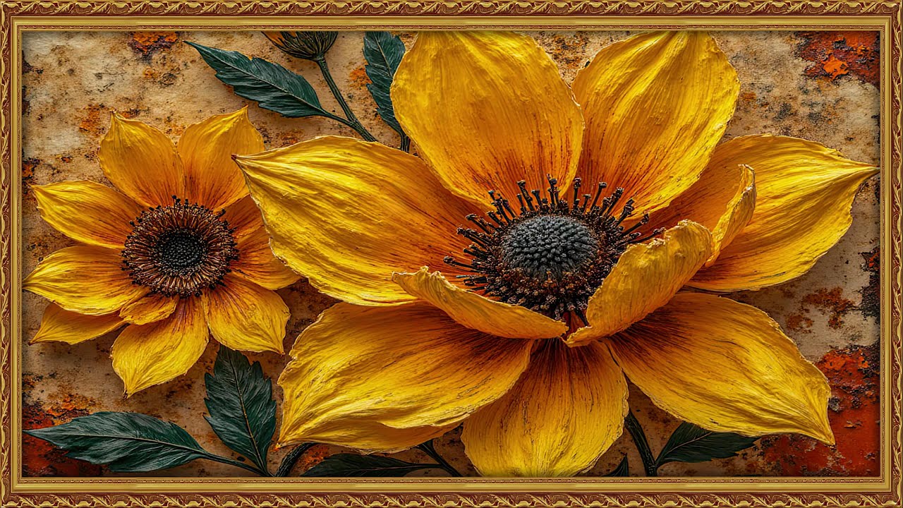 The Art Corner - Gold Frame -  Frame Art TV - Çerçeve TV - Tablo Ekran - Çerçeve - Gold Flowers