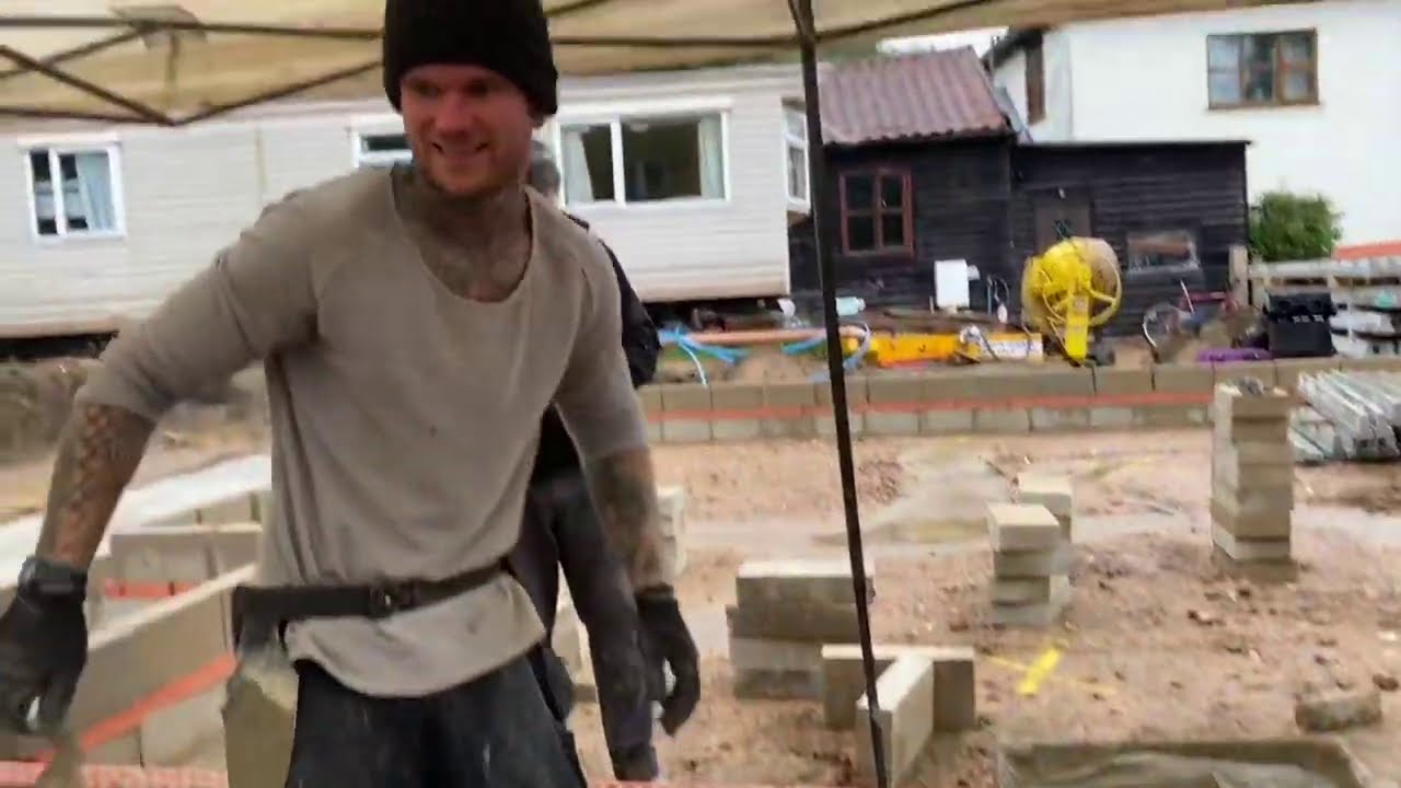 Bricklaying, working under the gazebo all day
