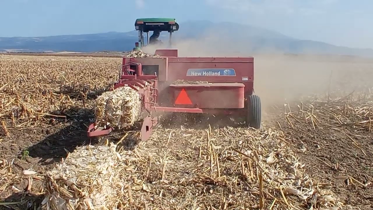 Empacando rastrojo de maiz con empacadora New Holland BC 5070