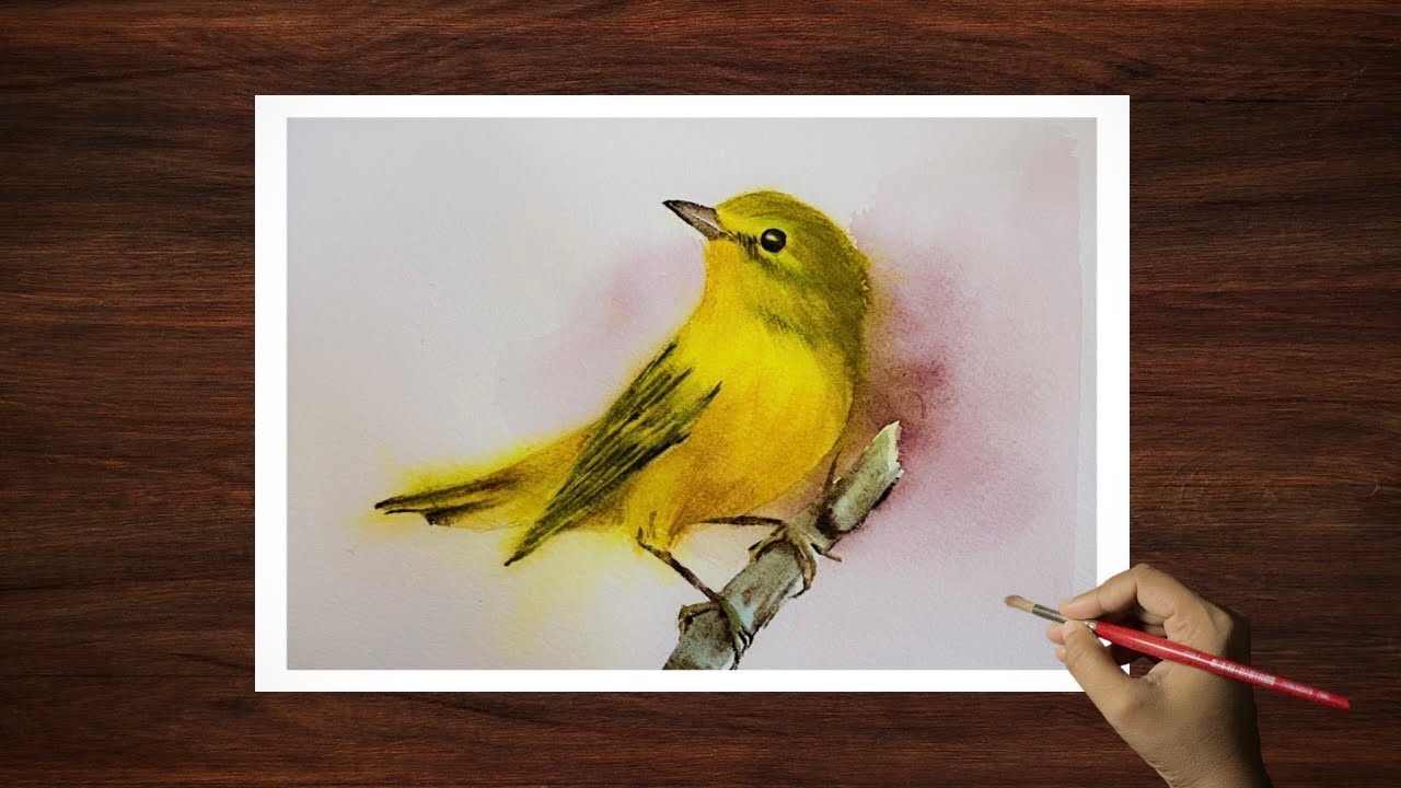 Watercolor Cute Warbler Bird Painting 