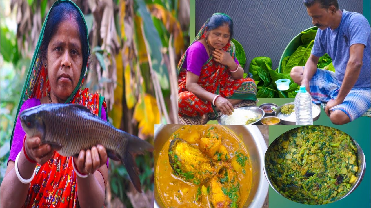 FISH CURRY and VEGETABLE CURRY recipe cooking & eating by our village/rural life India 